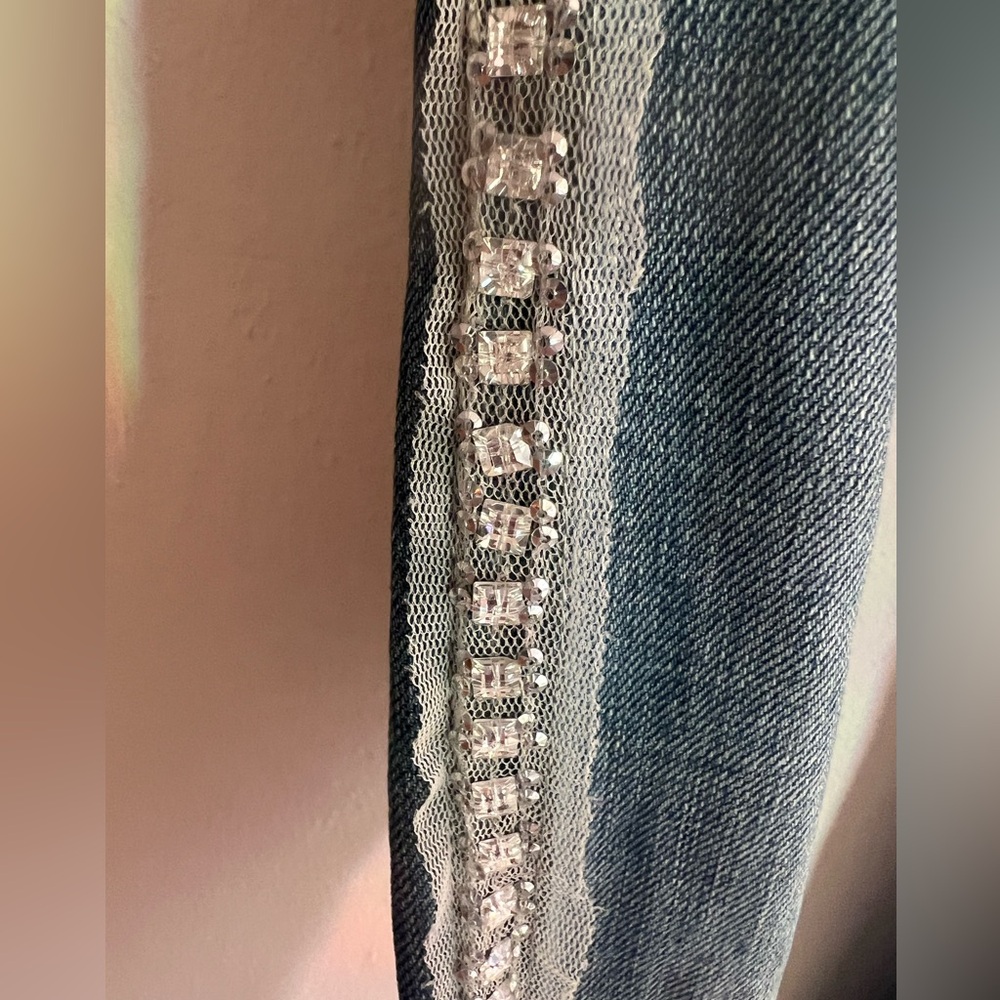 Blumarine Italy Blue Boot Cut Jeans with Embroidery Crystal Sequins Waist 30” - Picture 6 of 13